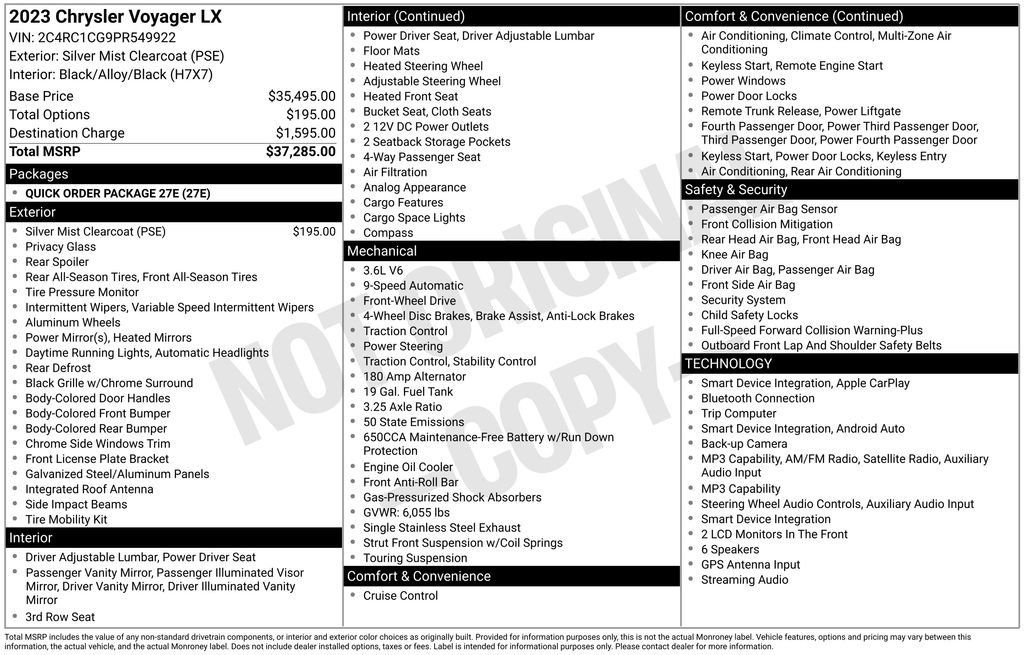 Used 2023 Chrysler Voyager LX FWD image 21