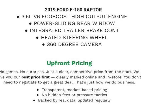Certified 2019 Ford F150 Raptor w/ Equipment Group 802A Luxury AWD/4WD image 2