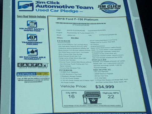 Used 2018 Ford F150 Platinum w/ Equipment Group 701A Luxury AWD/4WD image 16