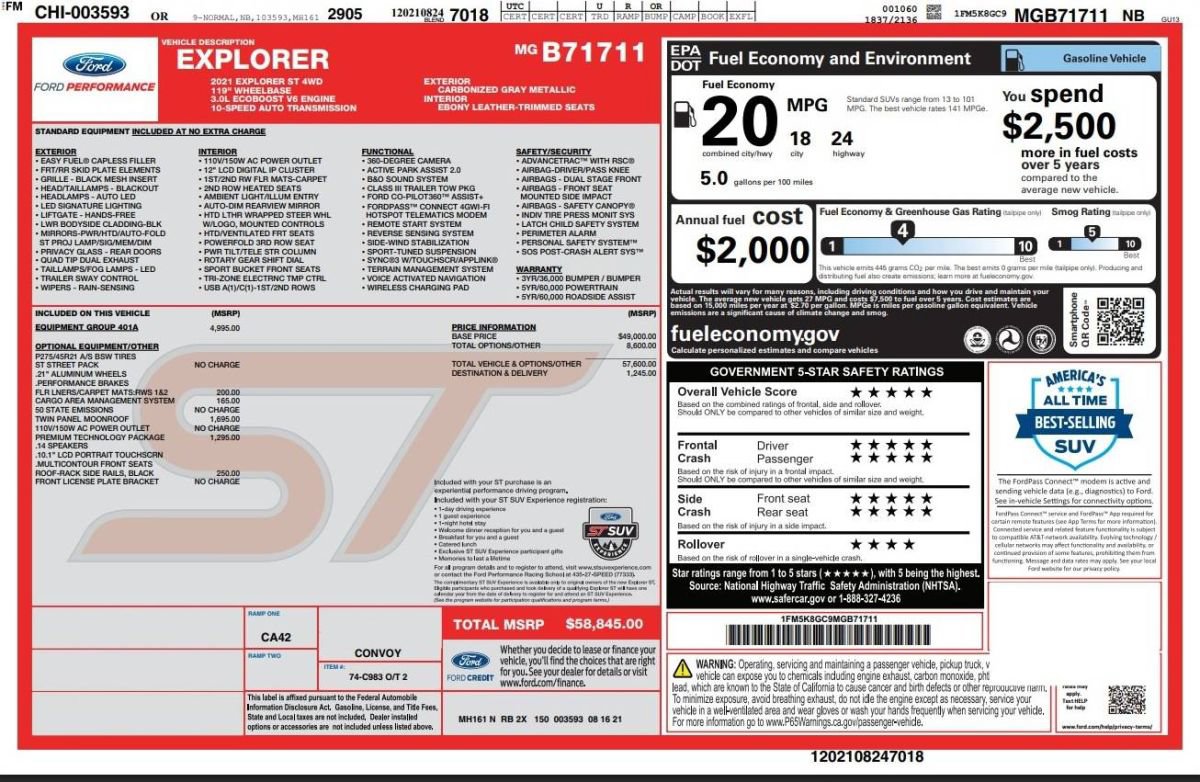 Used 2021 Ford Explorer ST w/ Equipment Group 401A AWD/4WD image 16