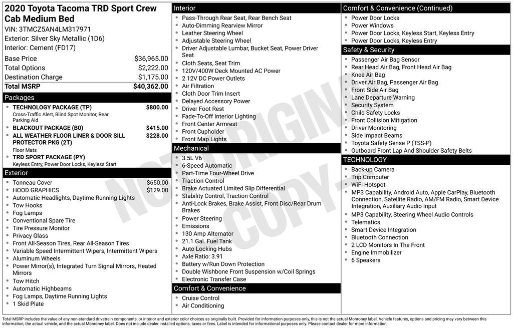 Certified 2020 Toyota Tacoma TRD Sport w/ Technology Package AWD/4WD image 23