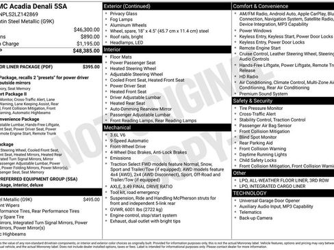 Used 2020 GMC Acadia Denali w/ LPO, Floor Liner Package image 5