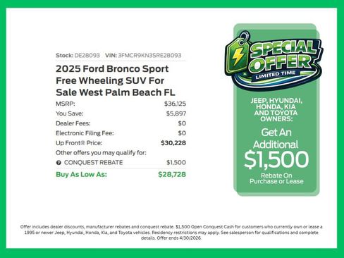 New 2025 Ford Bronco Sport Free Wheeling w/ Convenience Package AWD/4WD image 4
