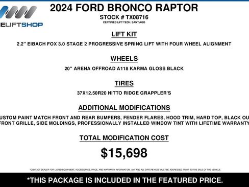 Used 2024 Ford Bronco Raptor w/ Interior Carbon Fiber Pack 6 AWD/4WD image 2