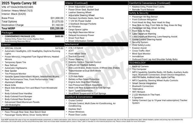 Used 2025 Toyota Camry SE w/ Convenience Package FWD image 33