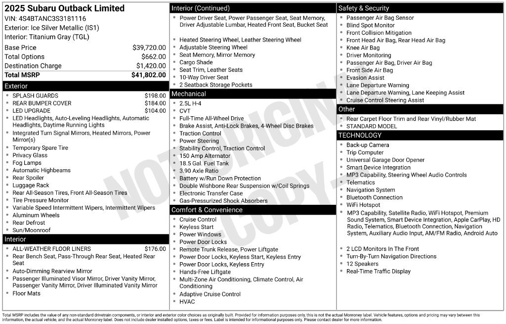 Certified 2025 Subaru Outback Limited AWD/4WD image 6