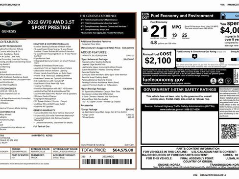 Certified 2022 Genesis GV70 3.5T Sport w/ Sport Prestige Package image 3