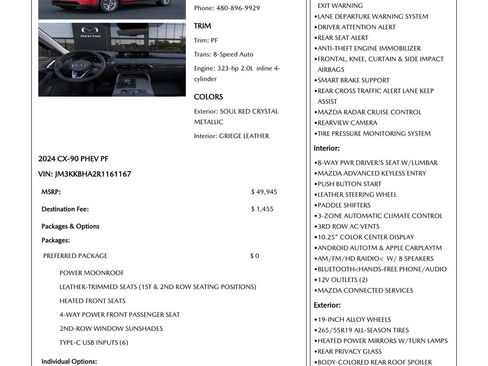 Used 2024 MAZDA CX-90 Plug-In Hybrid w/ Preferred AWD/4WD image 17