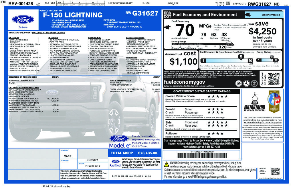 Used 2024 Ford F150 Lightning Flash w/ Max Trailer Tow Package AWD/4WD image 2