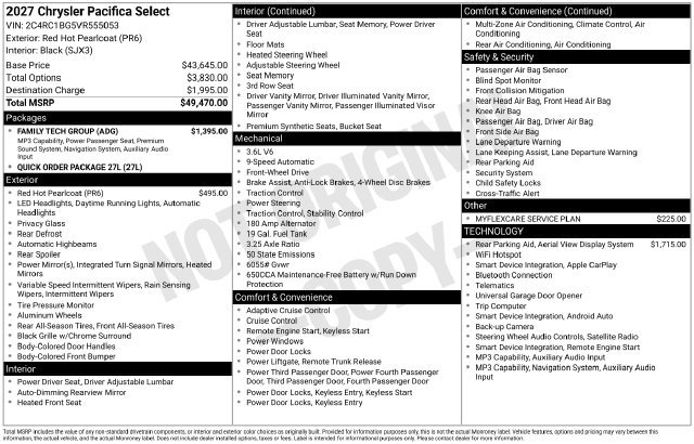 New 2027 Chrysler Pacifica Select w/ Family Tech Group FWD image 4