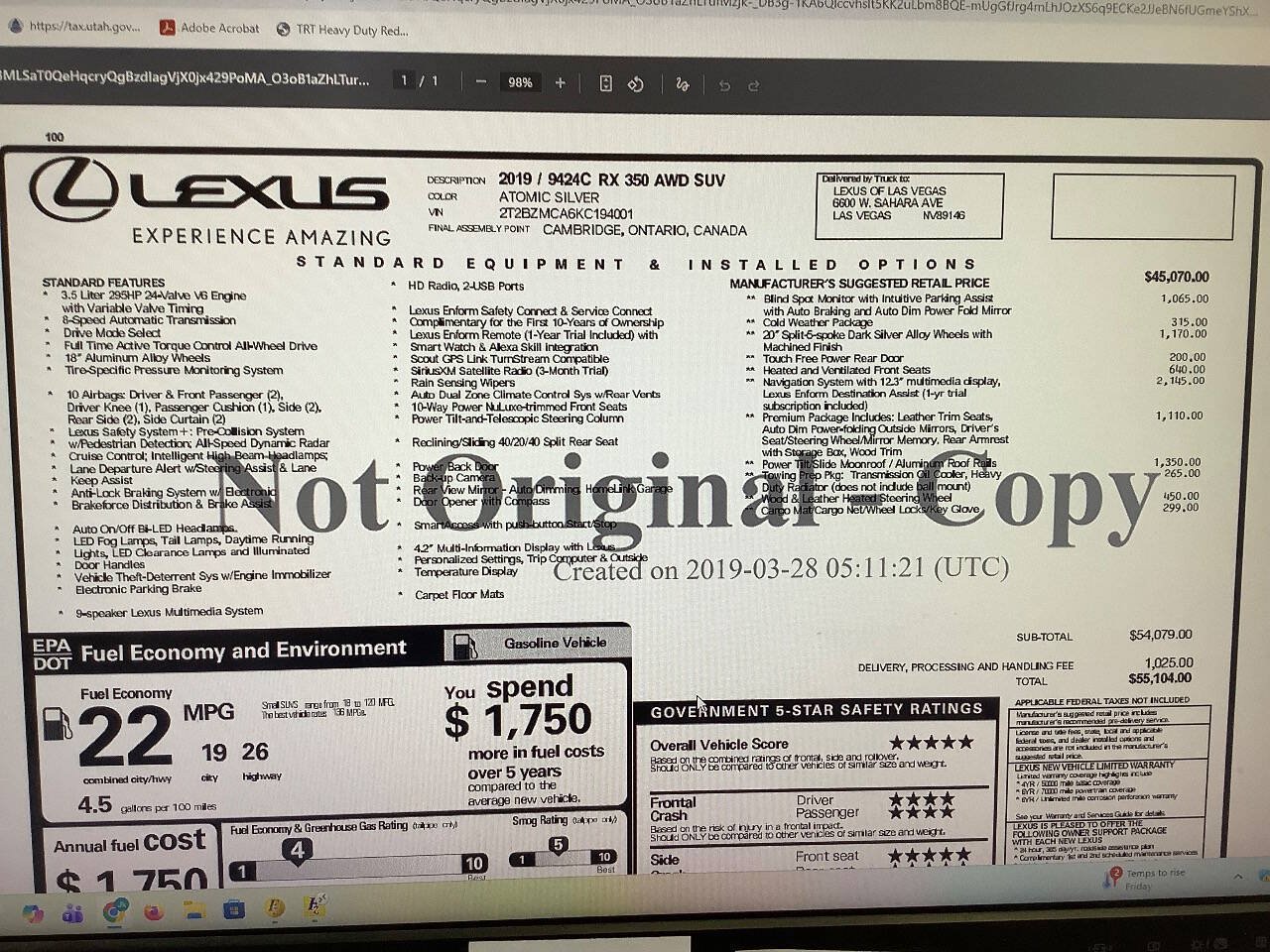 Used 2019 Lexus RX 350 AWD w/ Navigation Package image 61