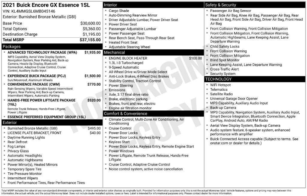 Used 2021 Buick Encore GX Essence w/ Advanced Technology Package AWD/4WD image 19