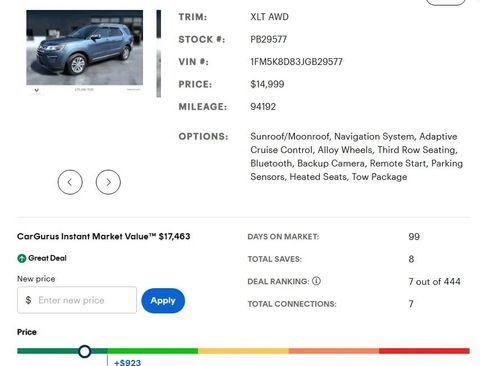 Used 2018 Ford Explorer XLT AWD/4WD image 2