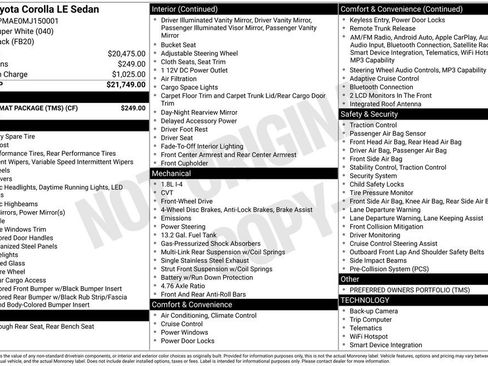 Used 2021 Toyota Corolla LE w/ Carpet Mat Package (TMS) FWD image 13