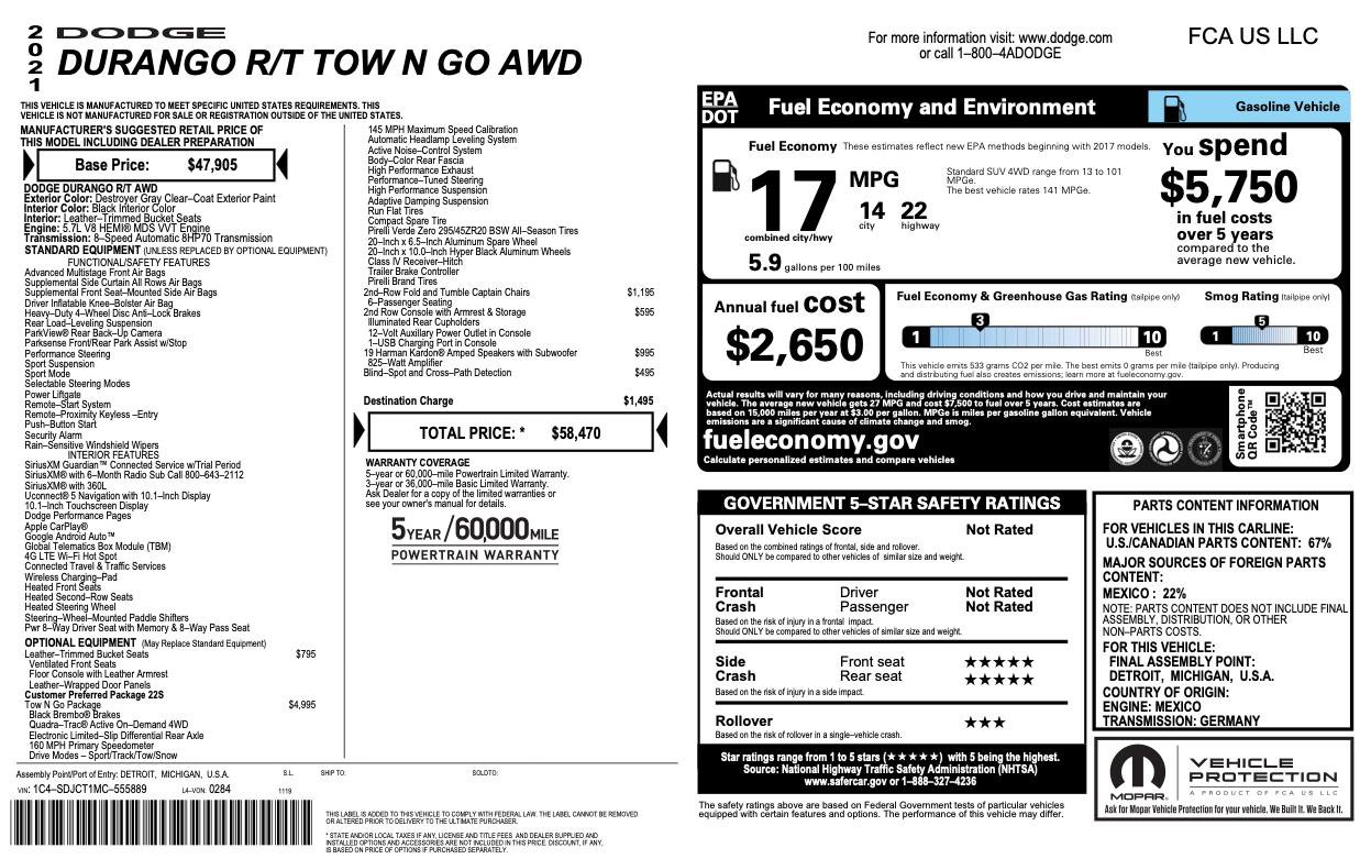 Used 2021 Dodge Durango R/T w/ Tow 'N Go Package AWD/4WD image 2