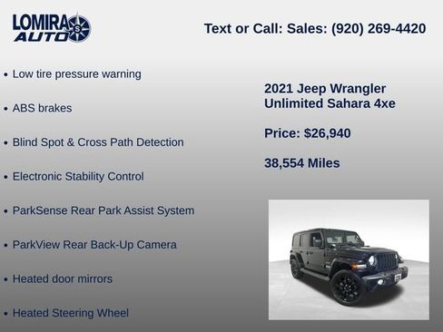 Used 2021 Jeep Wrangler Unlimited Sahara w/ Cold Weather Group AWD/4WD image 27