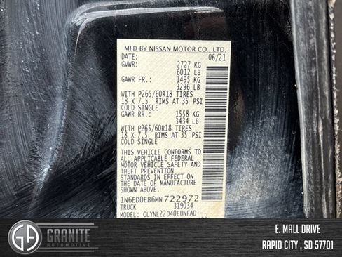Used 2021 Nissan Frontier SV w/ Midnight Edition Floor Mats AWD/4WD image 29