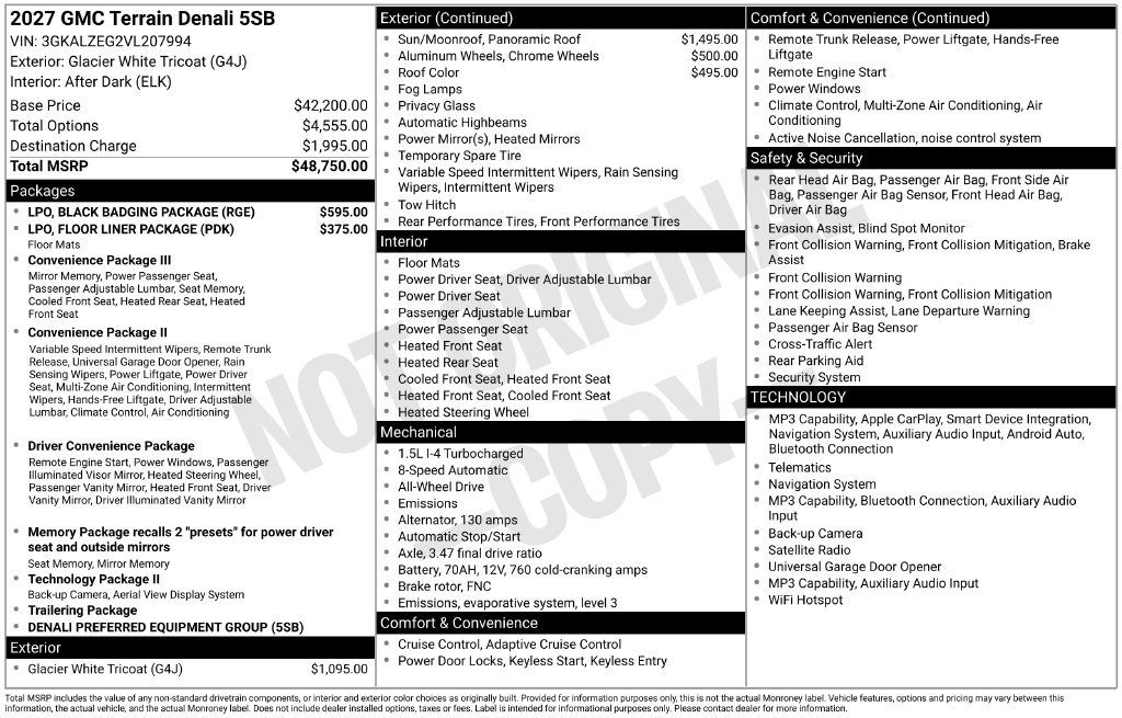 New 2027 GMC Terrain Denali w/ LPO, Black Badging Package AWD/4WD image 3