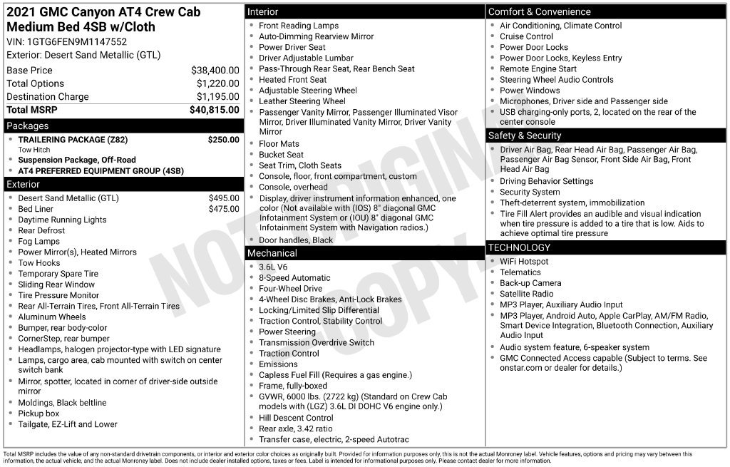 Used 2021 GMC Canyon AT4 w/ Trailering Package AWD/4WD image 21