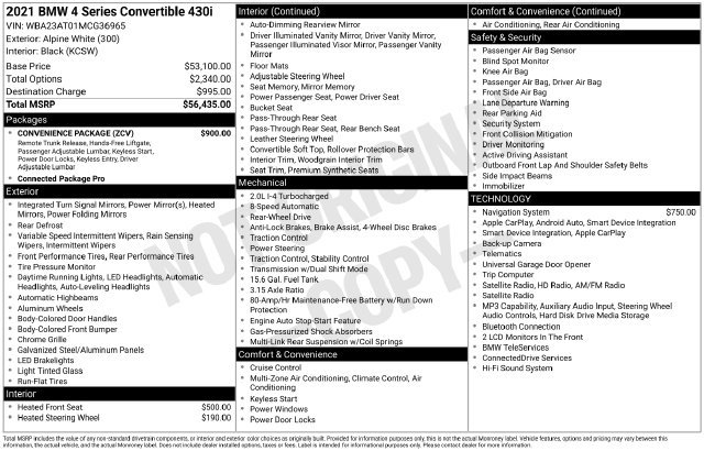 Used 2021 BMW 430i Convertible w/ Convenience Package RWD image 12