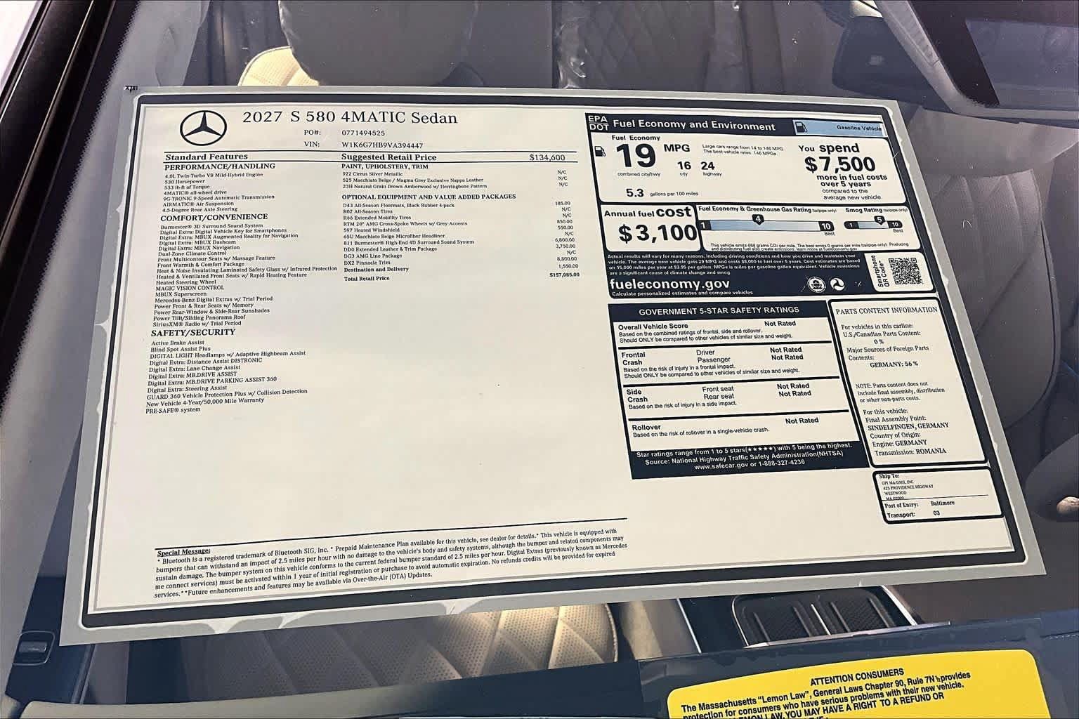 New 2027 Mercedes-Benz S 580 4MATIC Sedan image 18