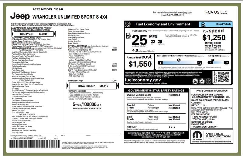 Used 2022 Jeep Wrangler Unlimited Sport AWD/4WD image 3