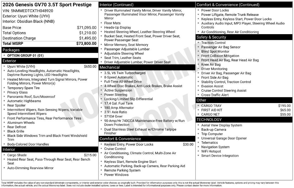 New 2026 Genesis GV70 3.5T Sport Prestige AWD/4WD image 14