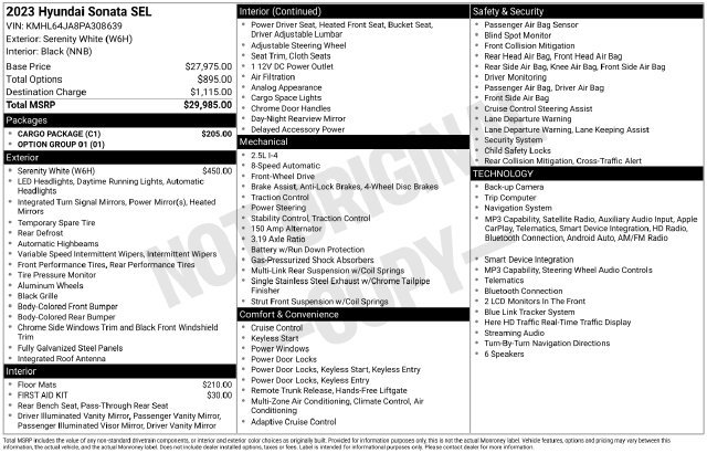 Certified 2023 Hyundai Sonata SEL w/ Cargo Package FWD image 33