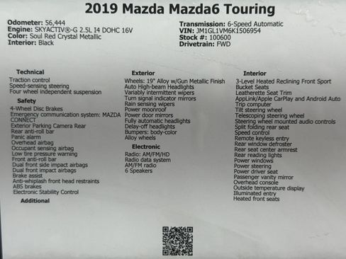 Used 2019 MAZDA MAZDA6 Touring FWD image 49