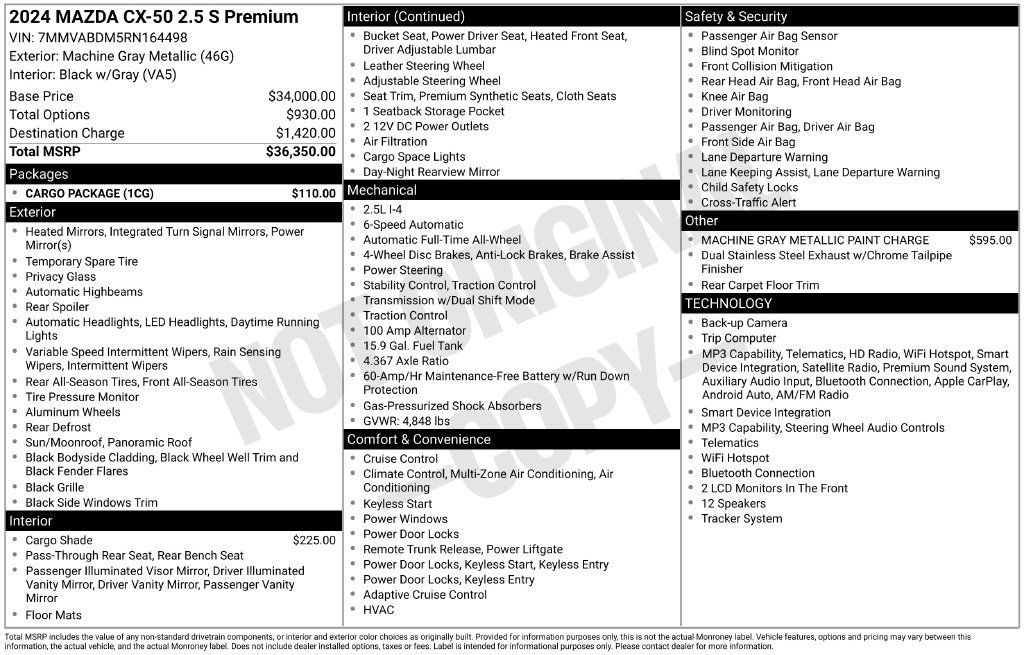 Certified 2024 MAZDA CX-50 AWD 2.5 S w/ Cargo Package image 14