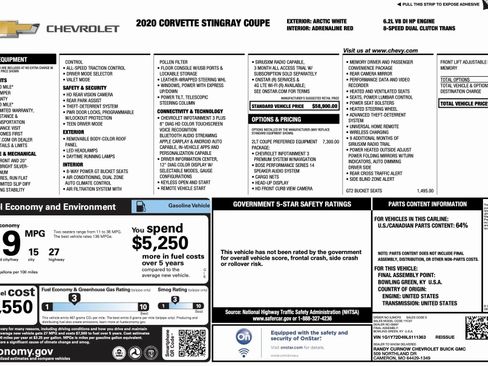 Used 2020 Chevrolet Corvette Stingray Preferred Cpe w/ 2LT Preferred Equipment Group image 41