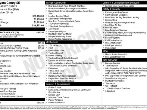 New 2026 Toyota Camry SE w/ Convenience Package FWD image 34