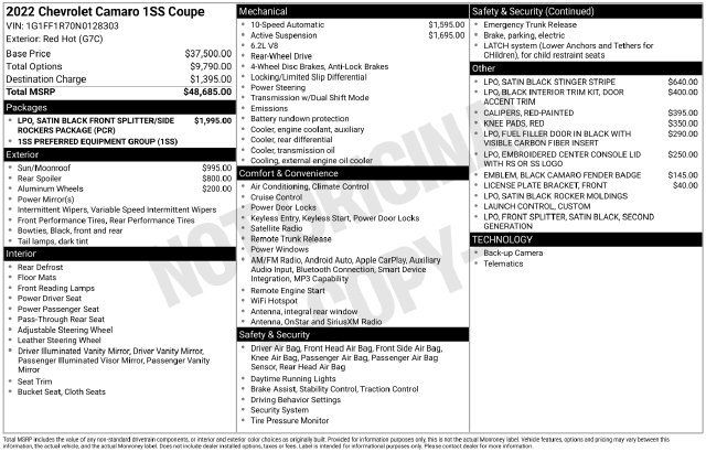 Used 2022 Chevrolet Camaro SS RWD image 35