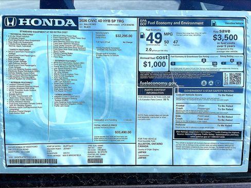 New 2026 Honda Civic FWD Hybrid Sedan image 18