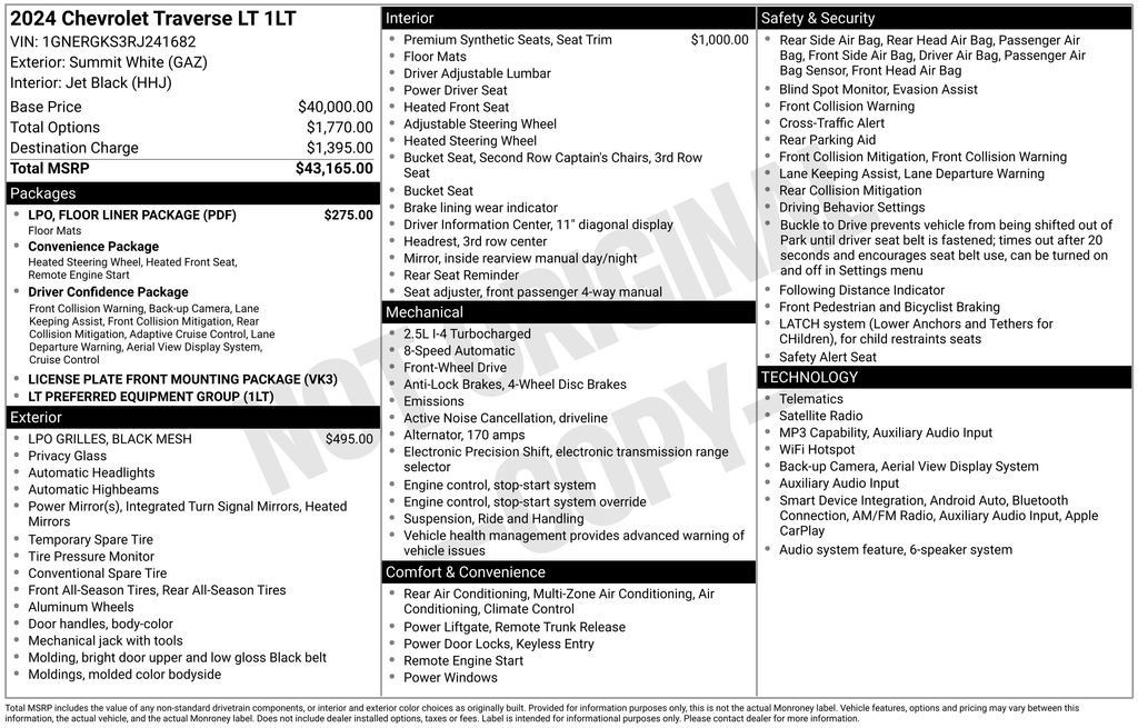 Used 2024 Chevrolet Traverse LT w/ LPO, Floor Liner Package FWD image 4