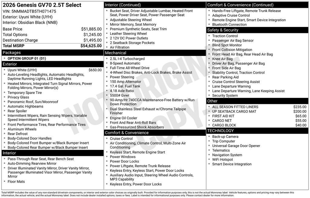 New 2026 Genesis GV70 2.5T Select AWD/4WD image 5