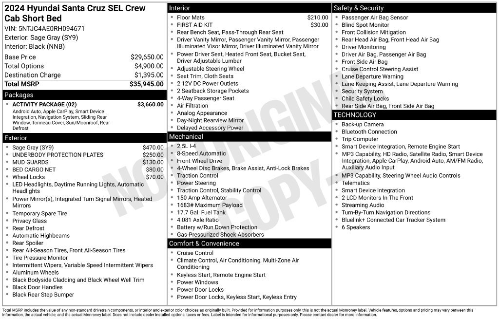 Certified 2024 Hyundai Santa Cruz SEL w/ Activity Package FWD image 7