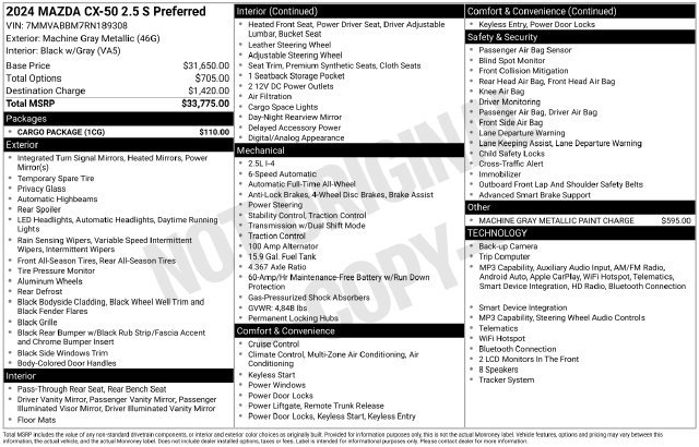 Certified 2024 MAZDA CX-50 AWD 2.5 S w/ Cargo Package image 18