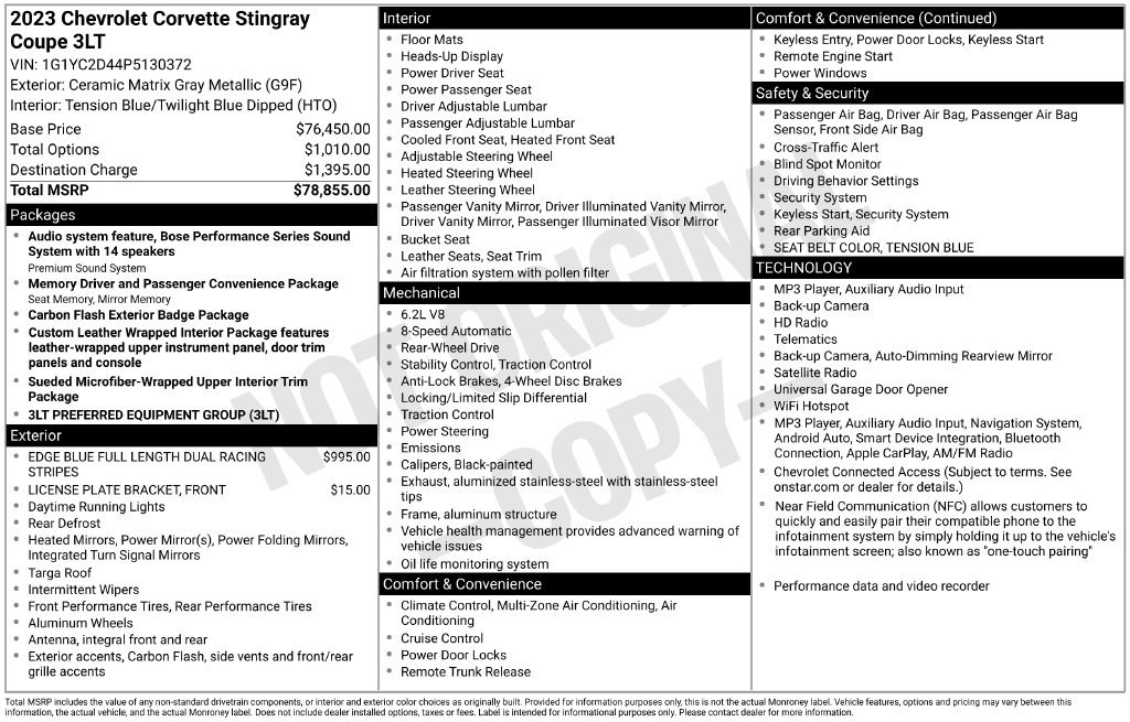 Used 2023 Chevrolet Corvette Stingray Premium Cpe w/ 3LT RWD image 2