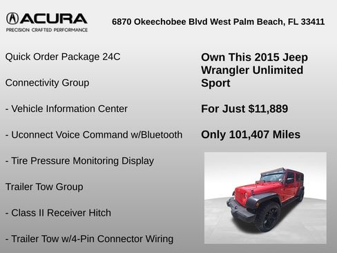 Used 2015 Jeep Wrangler Unlimited Sport w/ Connectivity Group AWD/4WD image 6