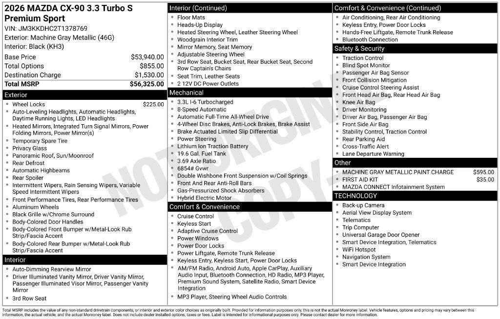 New 2026 MAZDA CX-90 3.3 Turbo S w/ Premium Package AWD/4WD image 6