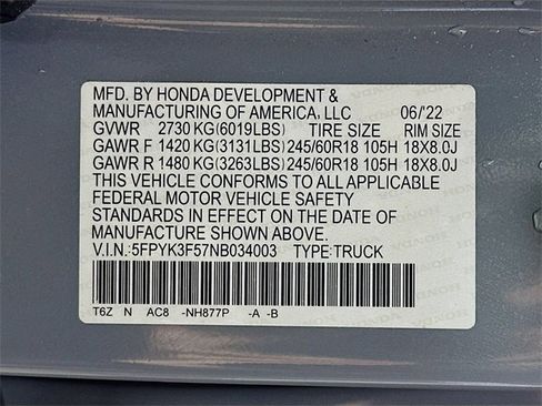 Certified 2022 Honda Ridgeline RTL image 31