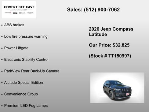 New 2026 Jeep Compass Latitude w/ Quick Order Package 29K image 12