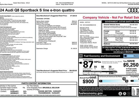 Used 2024 Audi Q8 e-tron Premium Plus w/ Premium Plus Package AWD/4WD image 3