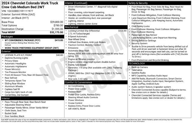 Used 2024 Chevrolet Colorado W/T w/ WT Convenience Package RWD image 32