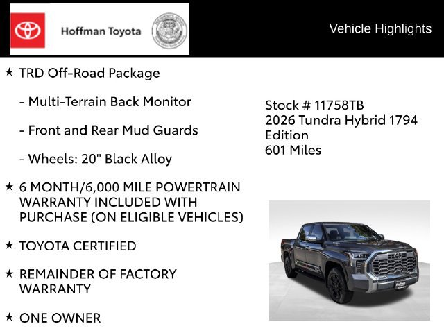 Used 2026 Toyota Tundra 1794 Edition w/ TRD Off-Road Package AWD/4WD image 8