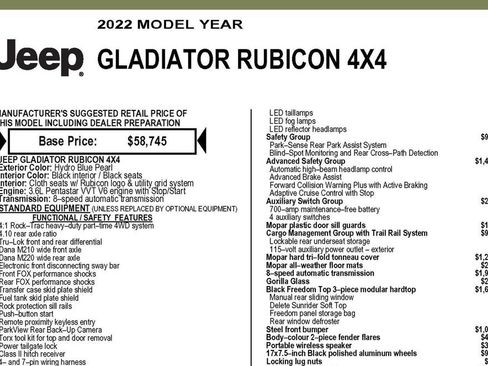 Used 2022 Jeep Gladiator Rubicon w/ Advanced Safety Group AWD/4WD image 3
