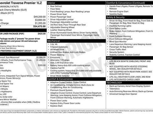 Used 2022 Chevrolet Traverse Premier w/ LPO, Floor Liner Package AWD/4WD image 53