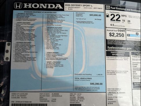 New 2026 Honda Odyssey Sport-L image 16