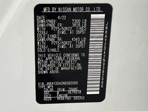 Used 2022 Nissan Armada Platinum w/ Captain's Chairs Package RWD image 96